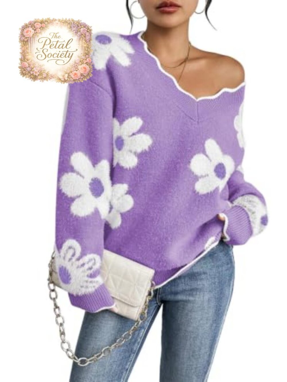 Oversized V-Neck Fuzzy Chunky Knit Pullover Sweater Long Sleeve